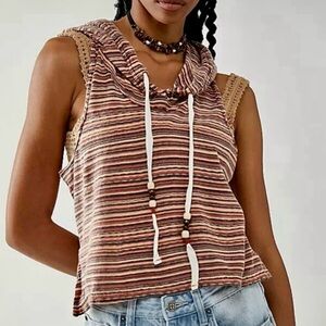 NWT Free People On Fire Sleeveless Hoodie Tank Rust Small